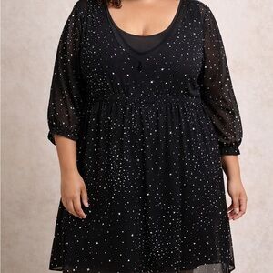 torrid Black Star-Print Long-Sleeve Dress